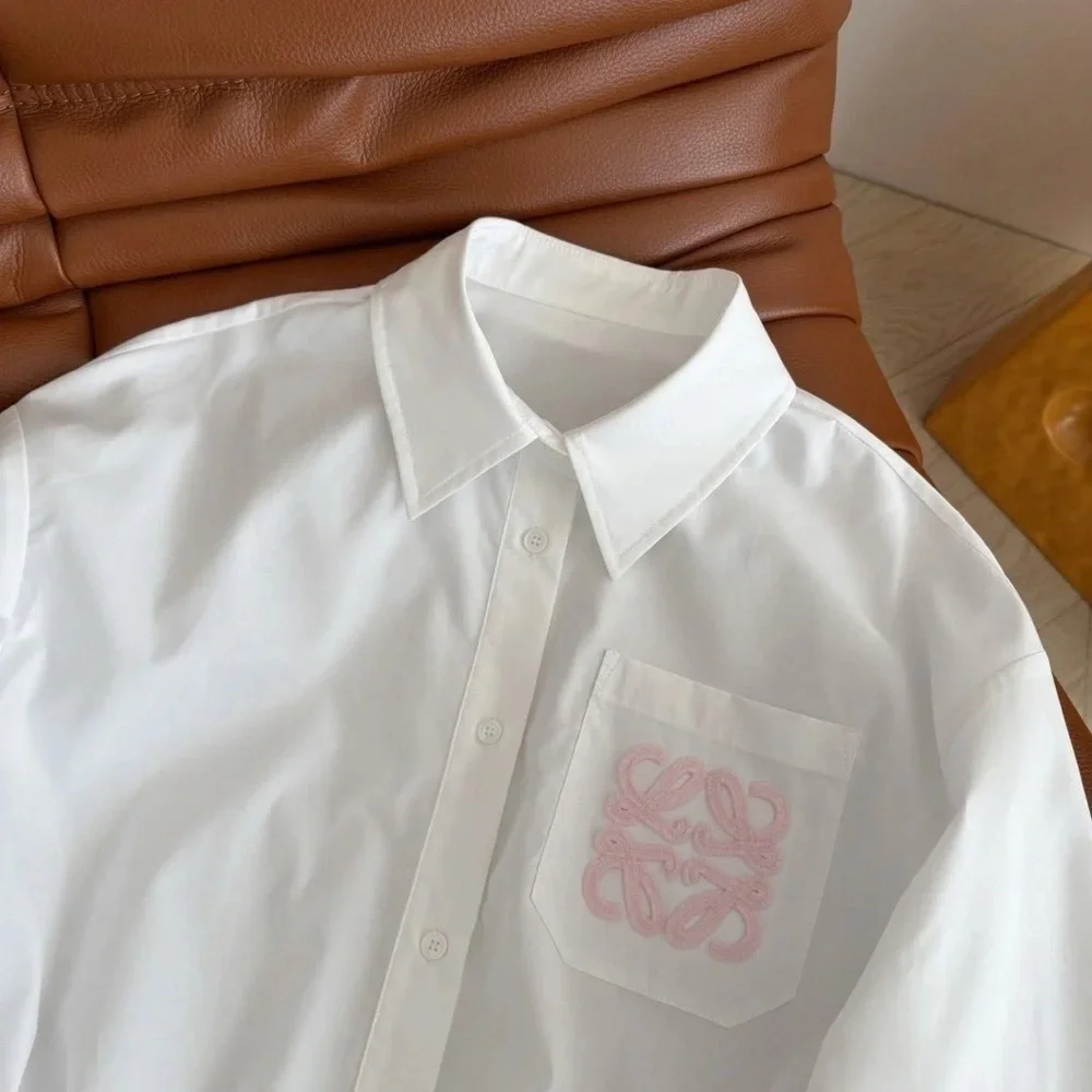 Loewe White Spring Shirt with Pink Logo - Picture 5 of 9
